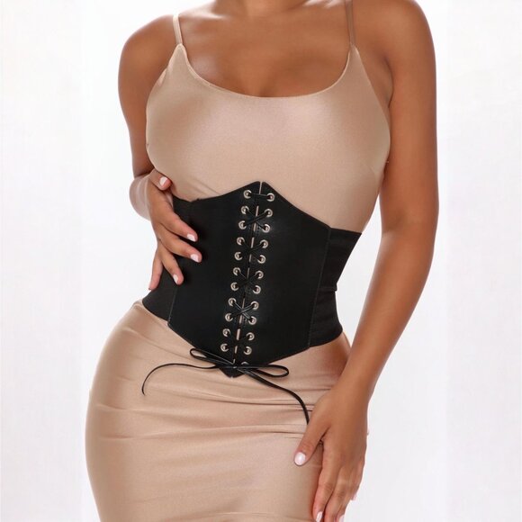 Fashion Nova ✦ Black Corset Stretch Belt ✦ Lace-Up Waist Cincher OS NWT - Picture 1 of 6